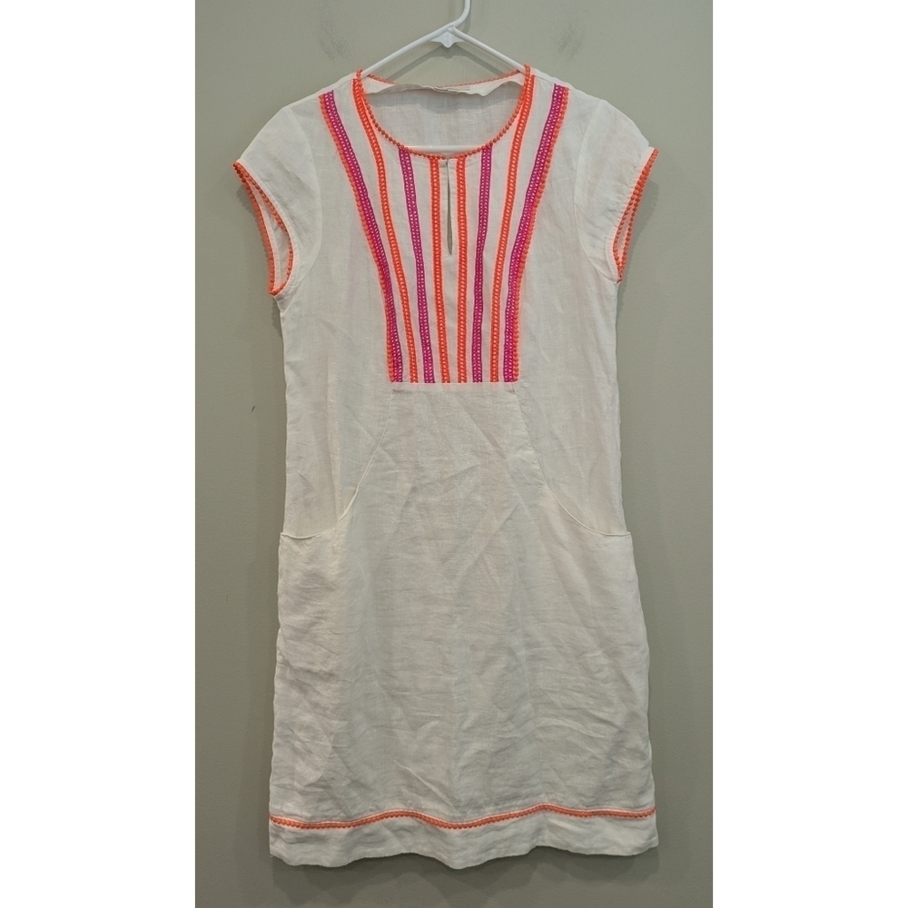 Boden Linen Shift Dress with Ribbon Ric Rac Dress Size 6 Regular